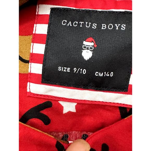 Cactus Boys Red Reindeer Roll Tab Button Down Shirt 9/10 NWT - Picture 8 of 8